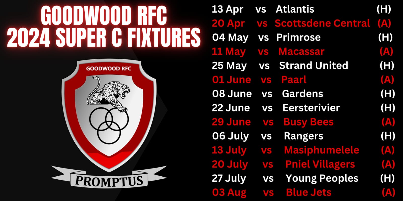 Goodwood rugby club 2024 fixtures